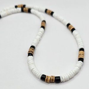 Natural White Clamshell Hawaiian Necklace with Brown And Black Coconut Shell